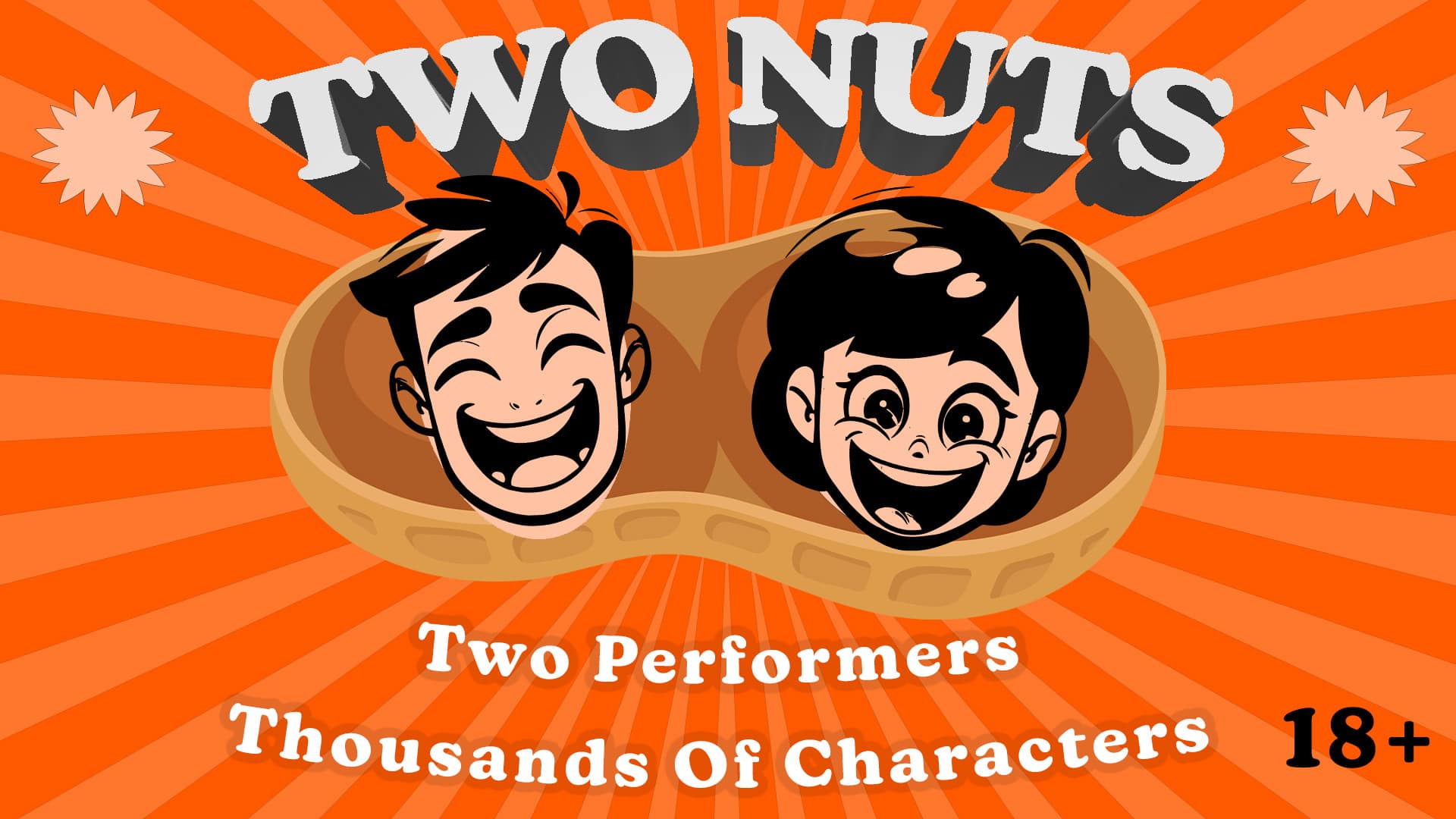 two cartoon-looking characters laughing promoting improv comedy